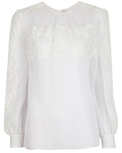 Valentino Lace Panel Blouse in White - Lyst