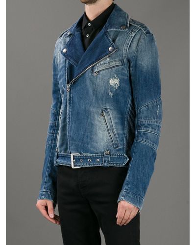 Balmain Denim Biker Jacket in Blue for Men - Lyst