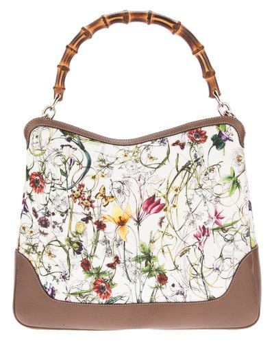 Gucci Flower Print Bag in Brown - Lyst