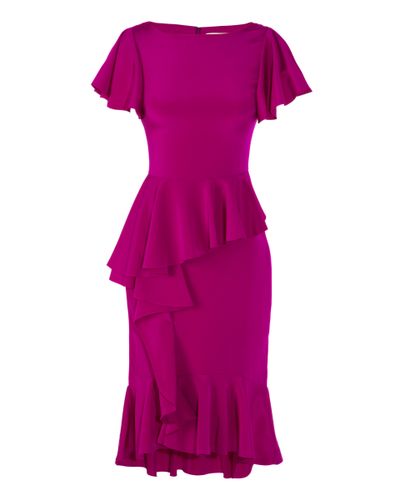 Marchesa Silk Crepe Dress with Cascading Ruffled Skirt in Purple - Lyst
