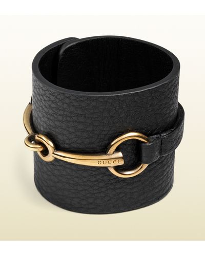 Gucci Bracelet in Black Leather with Metal Horsebit Motif - Lyst