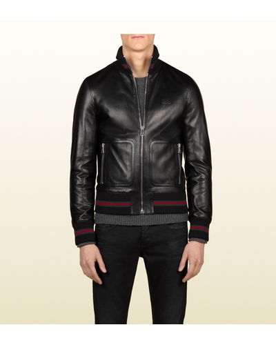 gucci brown leather bomber jacket