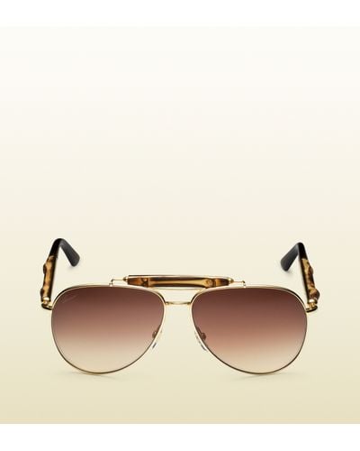 Gucci Bamboo Aviator Sunglasses in Brown | Lyst