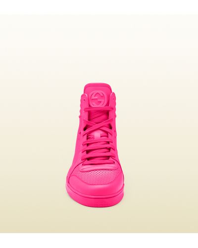 Gucci Neon Pink Leather Hightop Sneakers for Men - Lyst