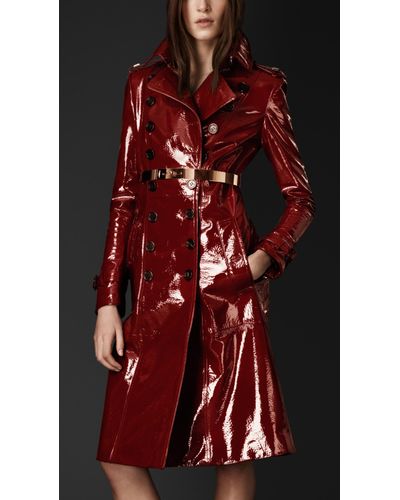 Burberry Laminated Leather Trench Coat in Claret Red (Red) | Lyst