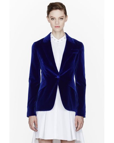 Alexander McQueen Royal Blue Velvet Peplum Blazer | Lyst