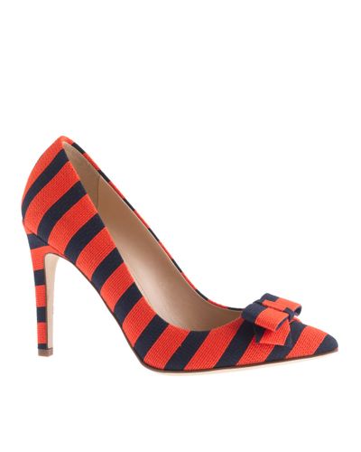 J.Crew Collection Bow Pumps in Stripe - Red