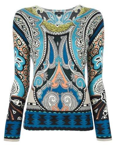 Etro Silk Paisley Sweater in Blue - Lyst