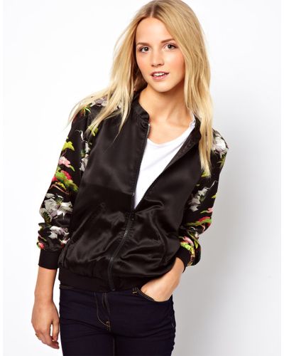 black silk bomber jacket womens