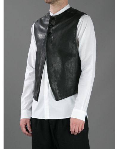 Ann Demeulemeester Leather Triple Button Waistcoat in Black for Men - Lyst