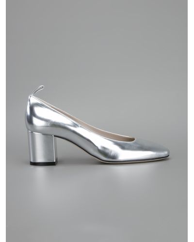 silver block heel pumps