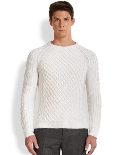 Vince Cashmere Wool Cableknit Sweater in White for Men | Lyst