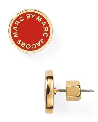 Marc By Marc Jacobs Enamel Logo Disc Stud Earrings in Red - Lyst