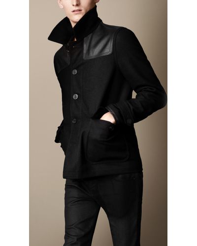 Burberry Wool Cashmere Leather Yoke Donkey Jacket in Black for Men - Lyst