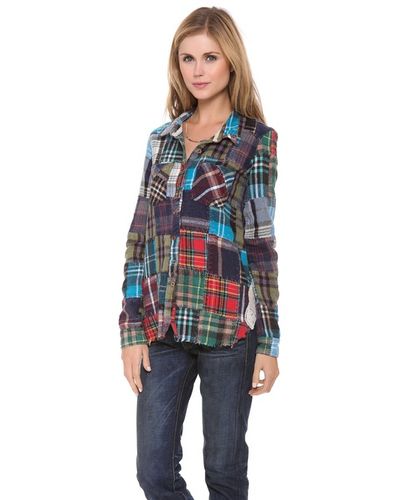 Free People Patchwork Lost In Plaid Flannel Boho Shirt Top Button Down Rare
