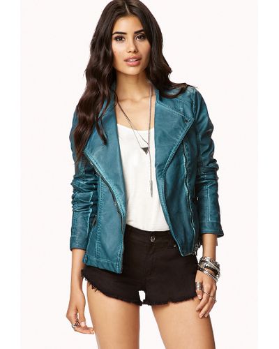 turquoise leather jacket womens
