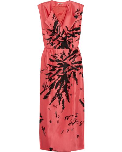 Miu Miu Printed Wrap Dress in Red (Pink) - Lyst