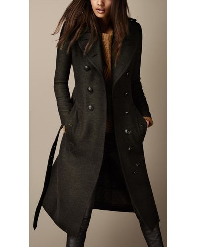 Burberry Long Wool Twill Trench Coat in Dark Olive (Green) | Lyst