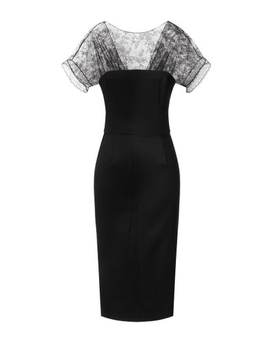 Nina Ricci Fitted Pencil Dress with Lace Neckline in Black - Lyst