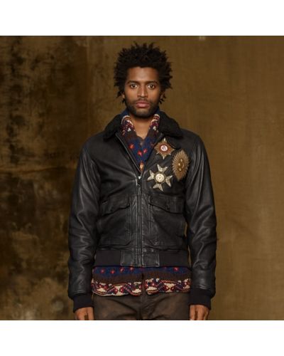 Denim & Supply Ralph Lauren Leather Bomber Jacket in Black for Men - Lyst