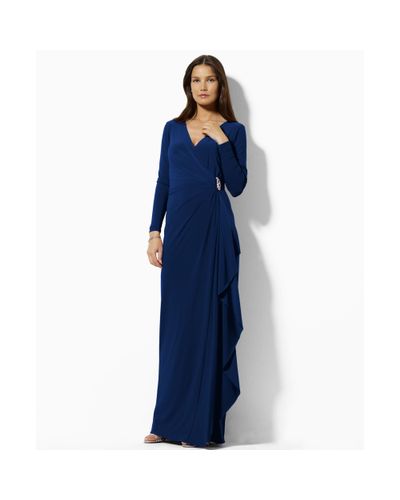 Long Sleeve Evening Gown in Indigo ...