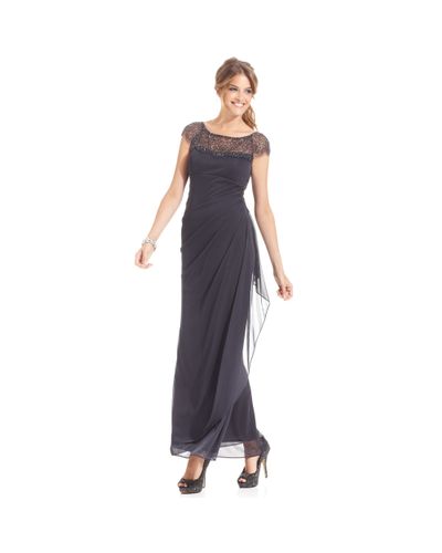 xscape chiffon gown charcoal gray