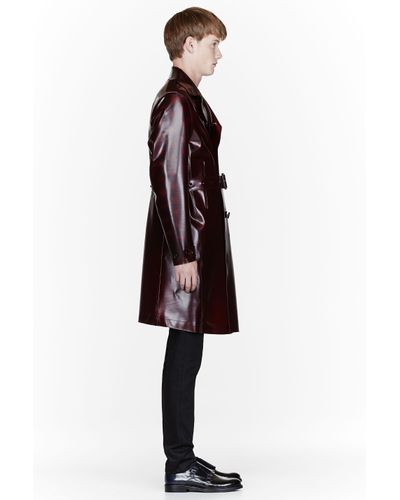 Burberry Prorsum Burgundy Sheen Pvc Trench Coat in Red for Men - Lyst