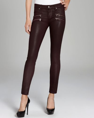 PAIGE Jeans Edgemont Coated Skinny in Black Cherry in Brown - Lyst