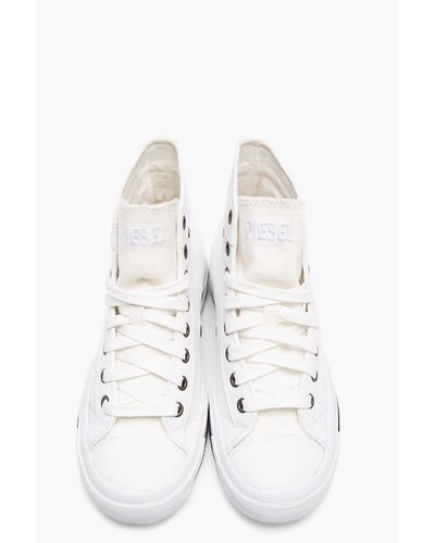 diesel white leather sneakers