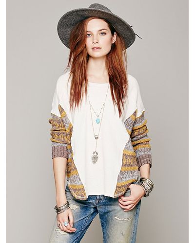 Free People Sweater Pieced Pullover in Oatmeal (Natural) - Lyst