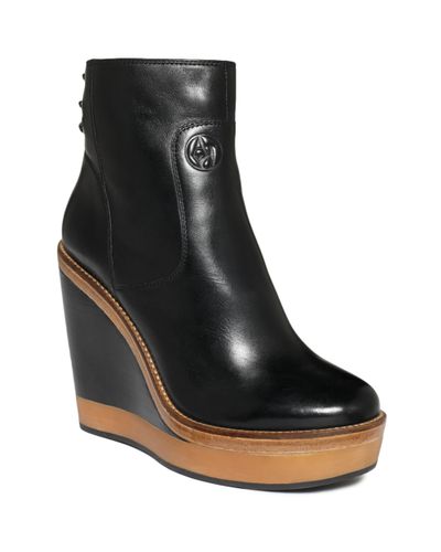 black platform wedge booties