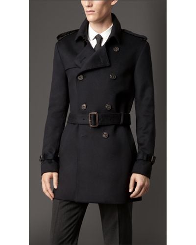 Burberry Midlength Wool Cashmere Trench Coat in Navy (Blue) for Men | Lyst