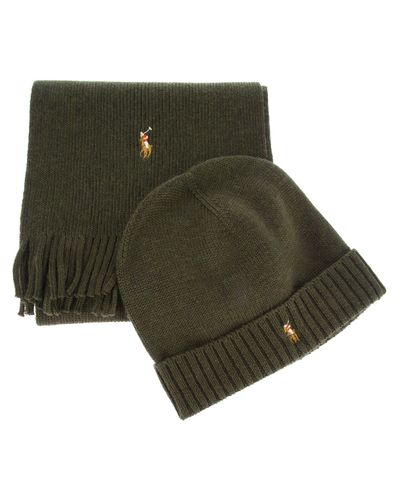 Polo Ralph Lauren Ribbed Hat and Scarf Set in Green for Men - Lyst