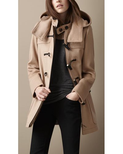 Burberry Leather Trim Wool Duffle Coat in Camel (Brown) - Lyst