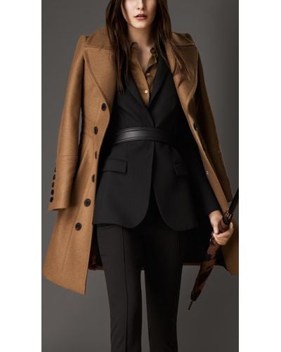 Burberry Bonded Wool Cashmere Military Coat in Brown - Lyst