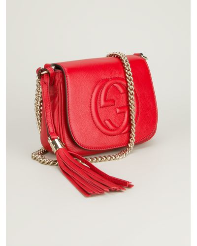 Gucci Soho Leather Shoulder Bag in Red | Lyst