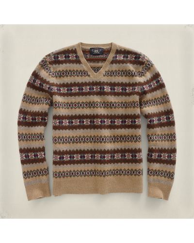 RRL Fair Isle Vneck Sweater in Pattern (Brown) for Men - Lyst