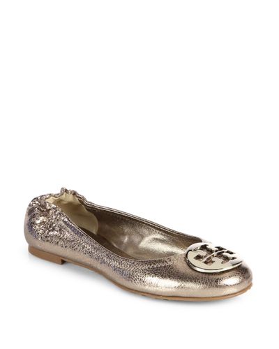 Tory Burch Reva Crackled Metallic Leather Ballet Flats - Lyst