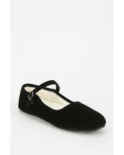 Urban Outfitters Velvet Mary Jane Slipper in Black - Lyst