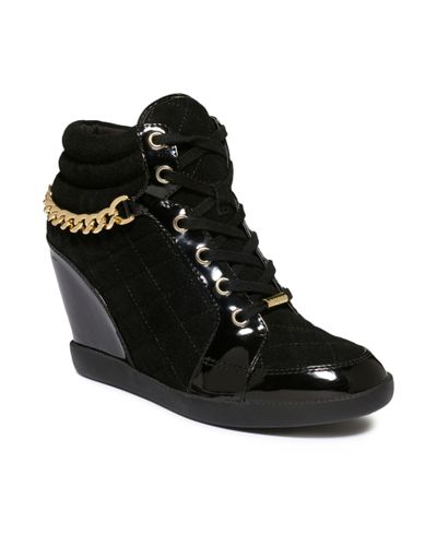 black quilted wedge sneakers