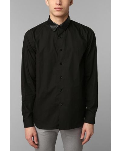 leather button down shirt mens