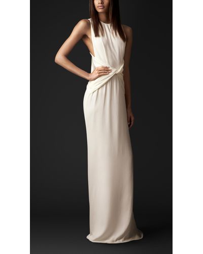 Burberry Bow Back Silk Gown in White - Lyst
