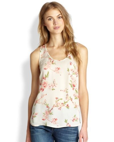 Joie Floral Print Silk Top in Cherry Blossom (Natural) - Lyst