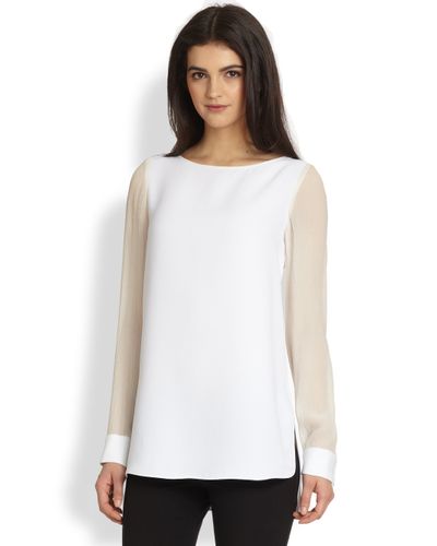 Theory Toska Changement Sheersleeved Top in White - Lyst