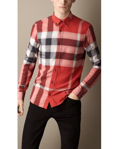 burberry red button up