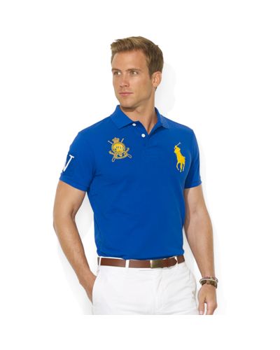 Ralph Lauren Customfit Shortsleeve Jockey Club Polo in Blue for Men | Lyst