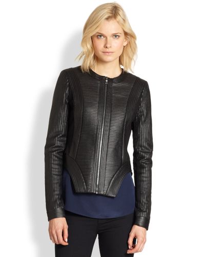 BCBGMAXAZRIA Ribbed Paneled Faux Leather Jacket in Black - Lyst