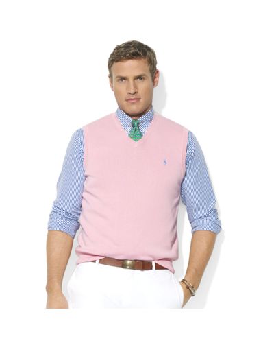 Ralph Lauren V-Neck Pima Cotton Sweater Vest in Pink for Men | Lyst
