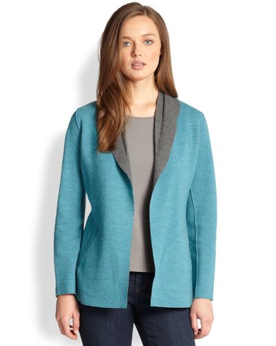 Eileen Fisher Shaped Merino Wool Double knit Jacket in Azure (Blue) - Lyst