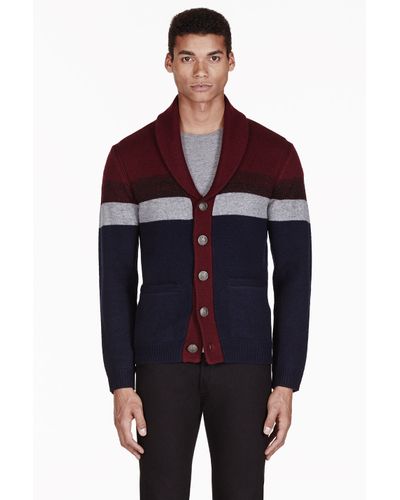 Rag & Bone Navy and Burgundy Teddy Shawl Cardigan in Red for Men - Lyst